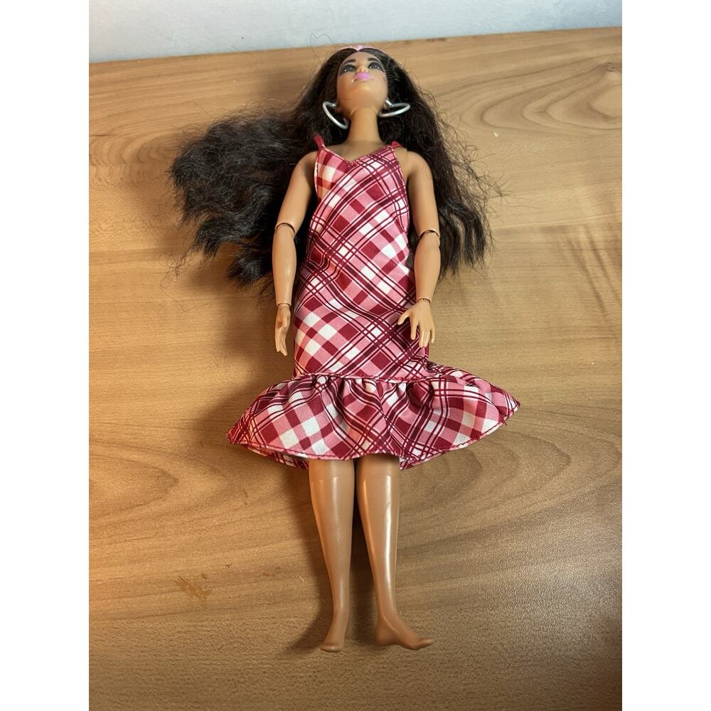 2019 Mattel Fashion Barbie Pink Red Plaid Dress Articulated Joints